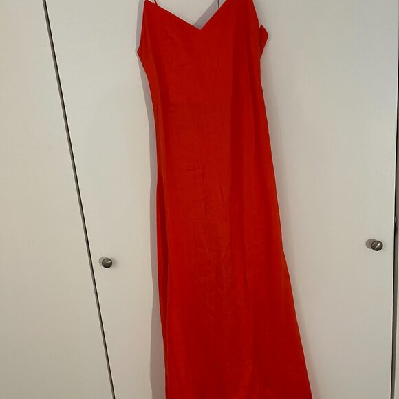 Cos Atelier The V-Neck Linen Maxi Dress - Bright Orange NWT retail $290 - Picture 14 of 16